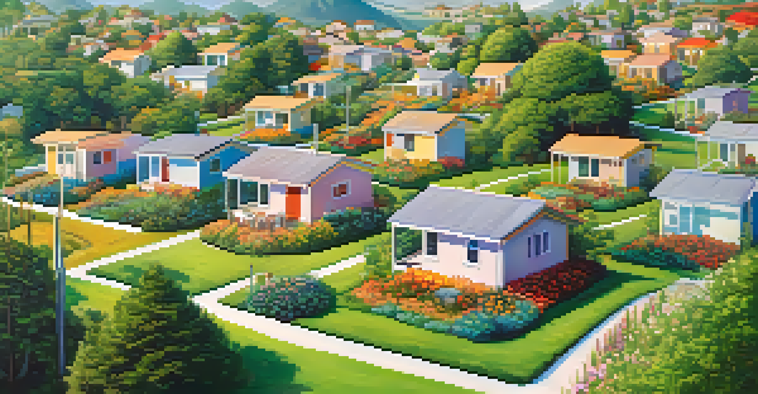 A vibrant landscape with interconnected houses, representing the resilience of decentralized payment systems and independence.