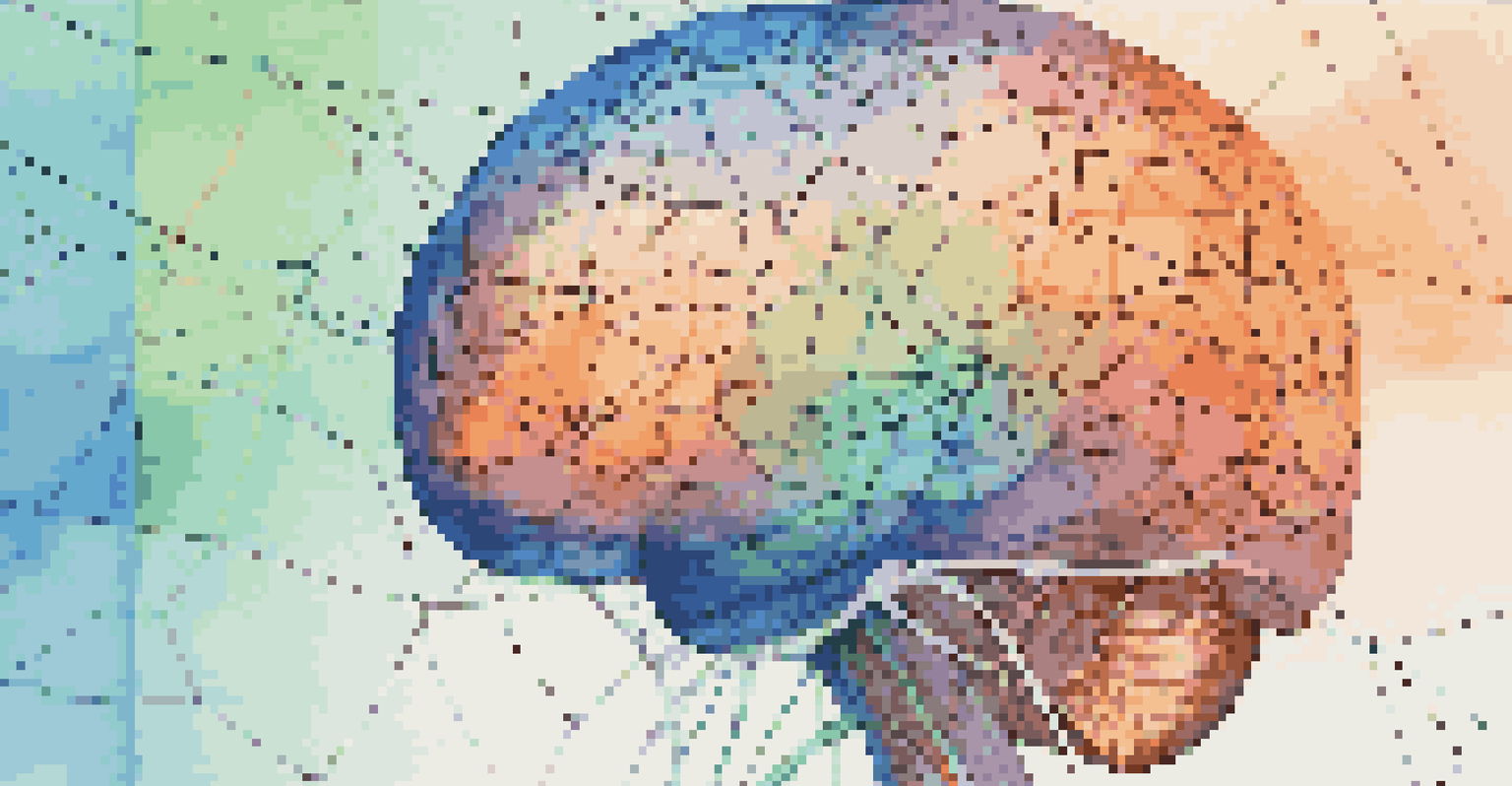 An abstract digital brain made of interconnected nodes, symbolizing knowledge management in vibrant colors.