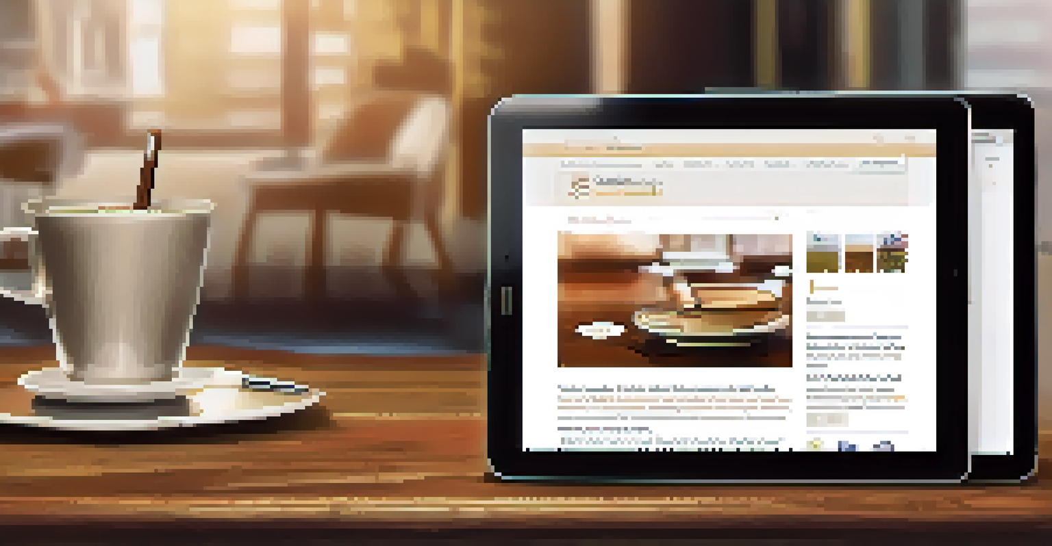 A close-up of a smartphone and tablet showing the same responsive website on a wooden table with warm lighting.