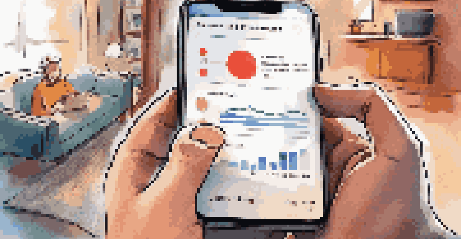 A person monitoring transactions on a smartphone, with notifications about unusual activity displayed, in a cozy living room.