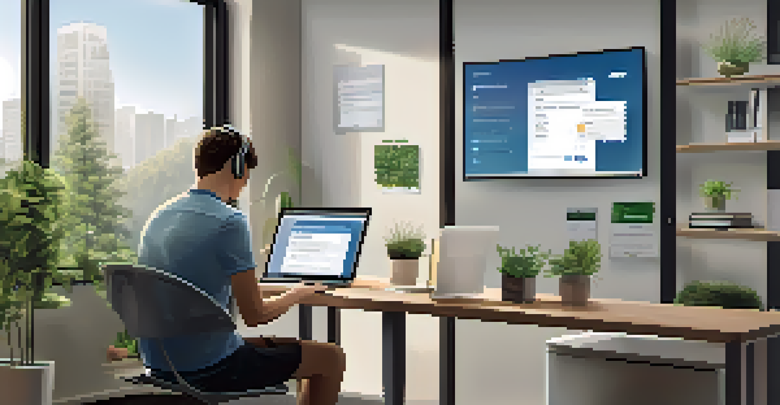 A person in an office using a laptop to log in, entering a verification code from their smartphone, with office décor in the background.