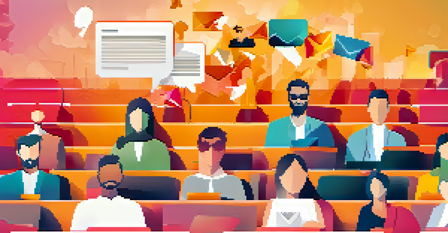 An infographic illustrating audience segmentation in email marketing with customer avatars and tailored messages.
