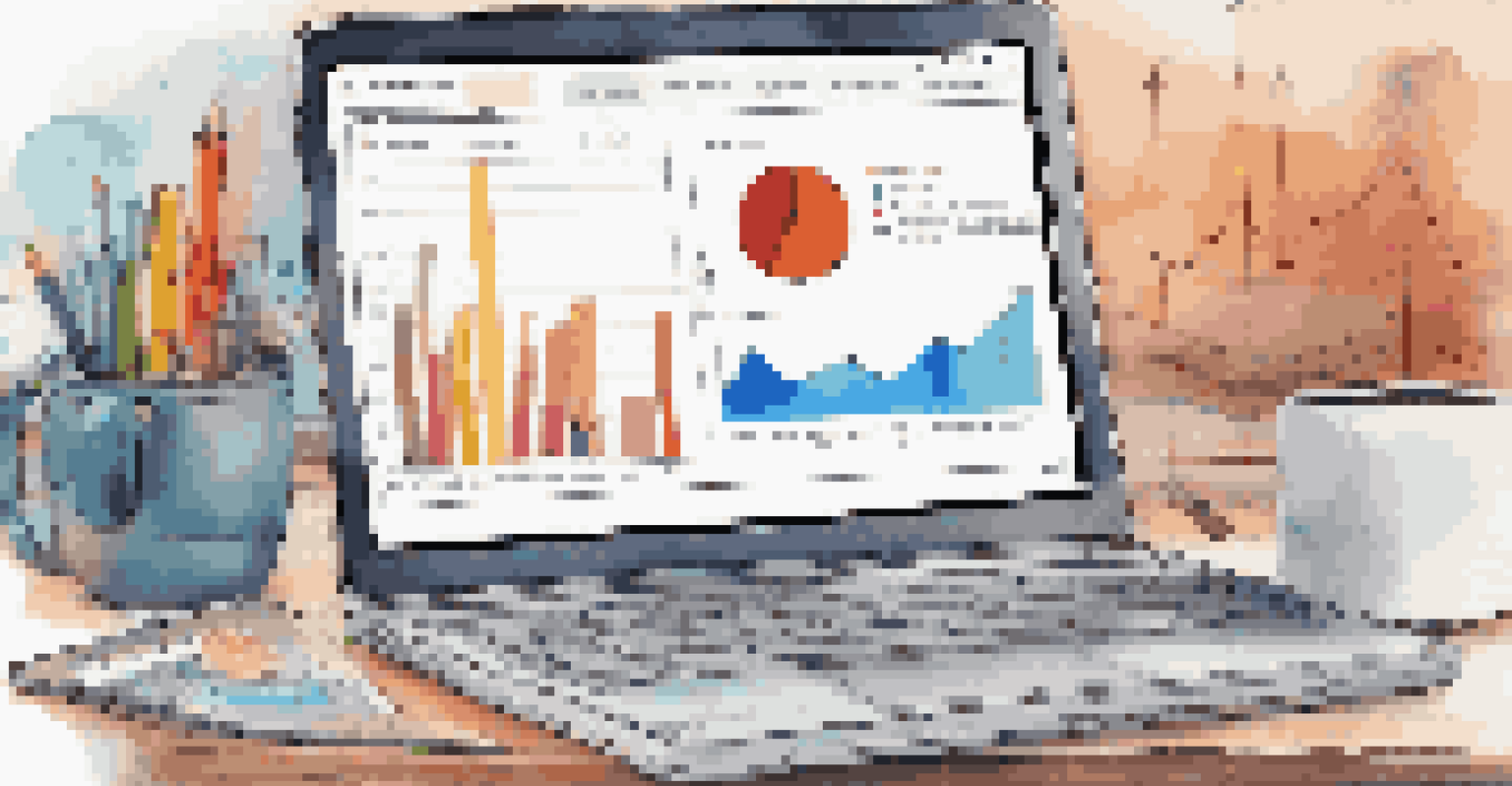 A laptop screen showing an open-source knowledge management tool with colorful graphs and a cozy workspace in the background.