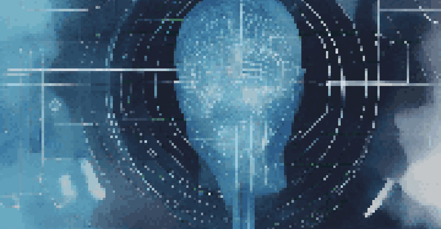 A silhouette of a person with a glowing biometric scanner, set against a blue abstract background with data streams.