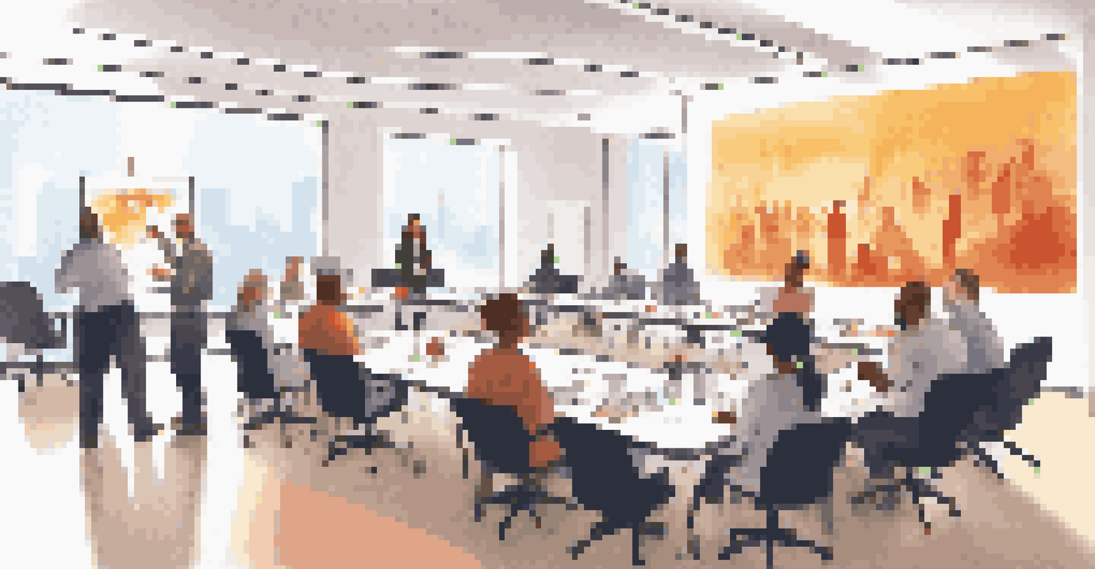 A diverse group of employees in a conference room engaged in a data privacy training workshop with a presentation on the screen.