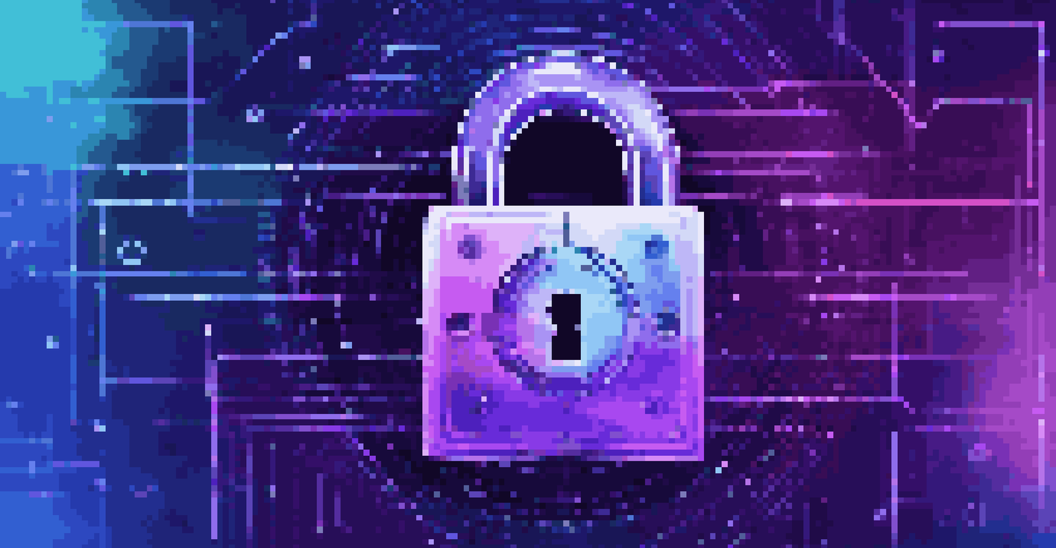 A digital lock symbolizing data privacy surrounded by binary code on a colorful background.