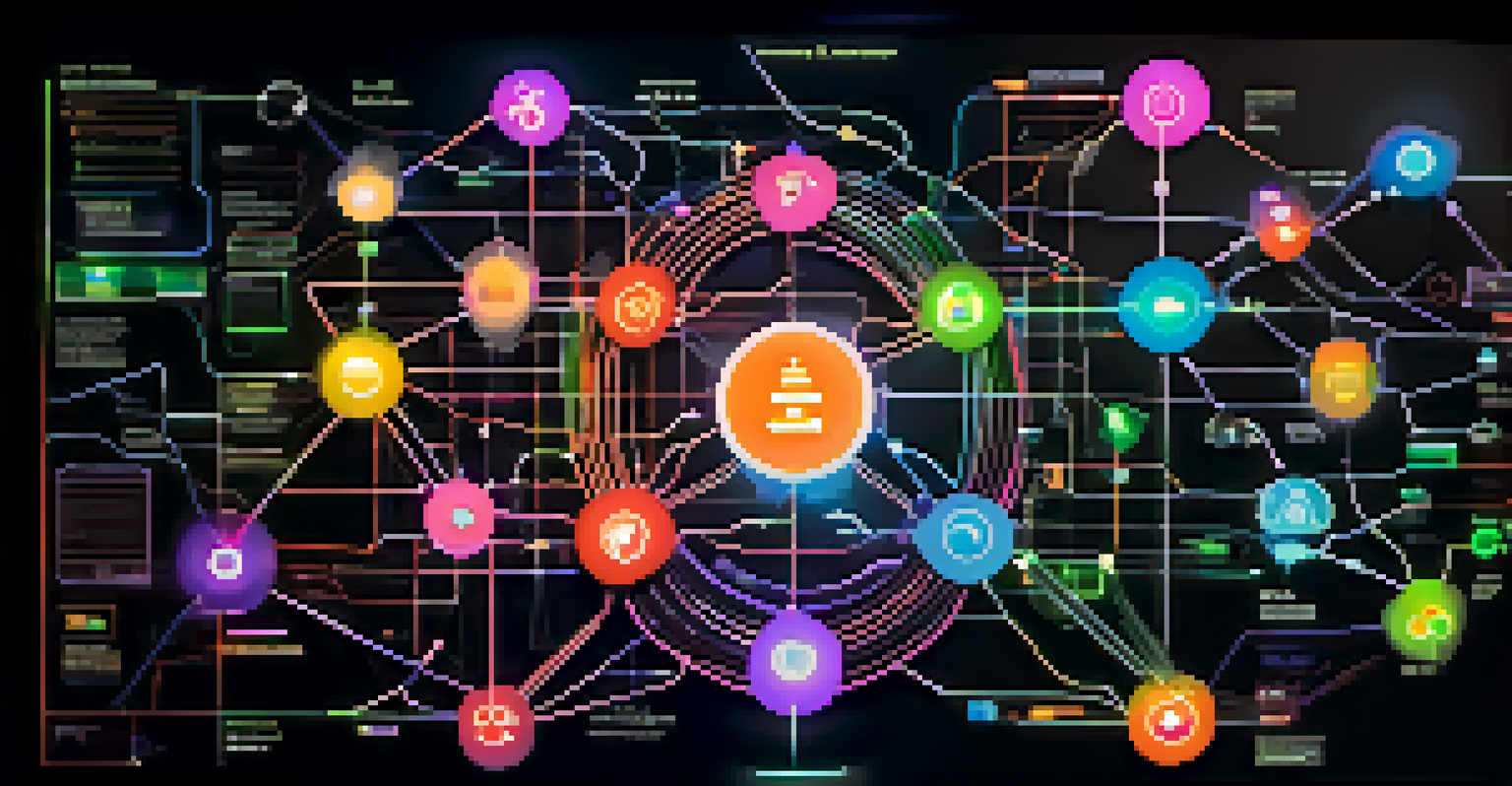 An abstract illustration of AI with interconnected nodes and colorful circuits, representing data integration.