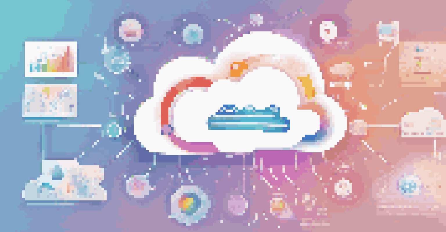An infographic showing various technologies related to cloud computing and analytics, with icons and a central cloud symbol.