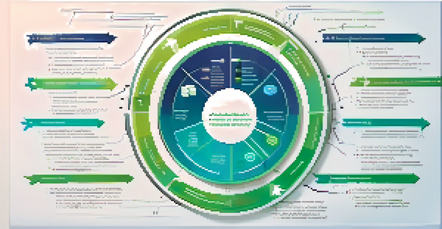 An abstract illustration of a circular flowchart representing continuous improvement in DevOps with various metrics.