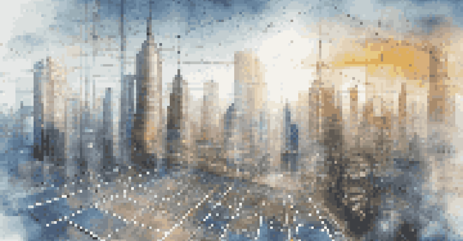 A cityscape with digital twin technology overlays illustrating energy management and sustainability.