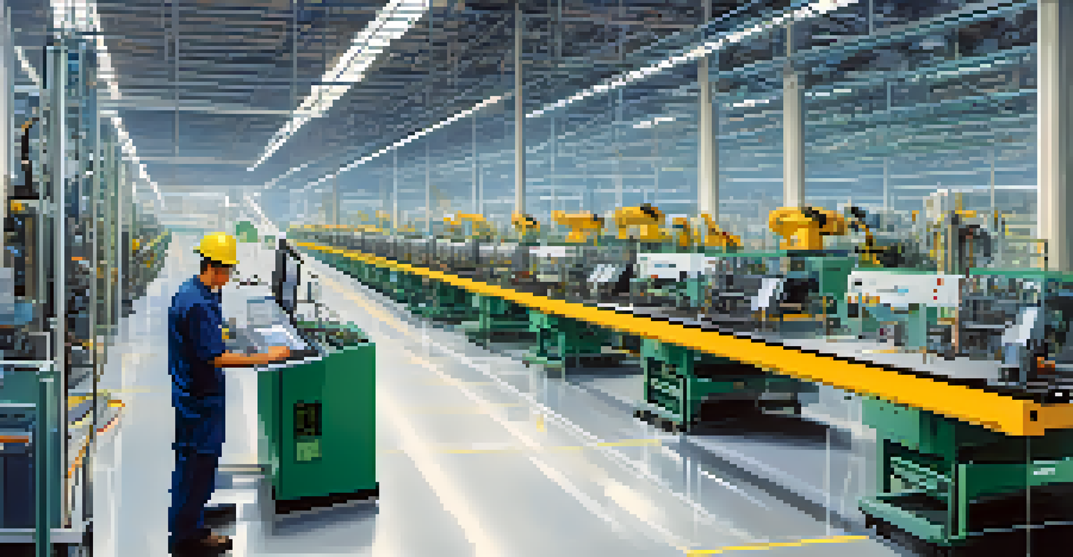 A manufacturing facility with advanced machinery and workers engaged in maintenance under a blue sky.