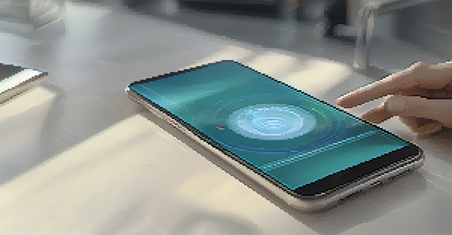 A smartphone displaying an iris scanning interface in a modern workspace with natural light.