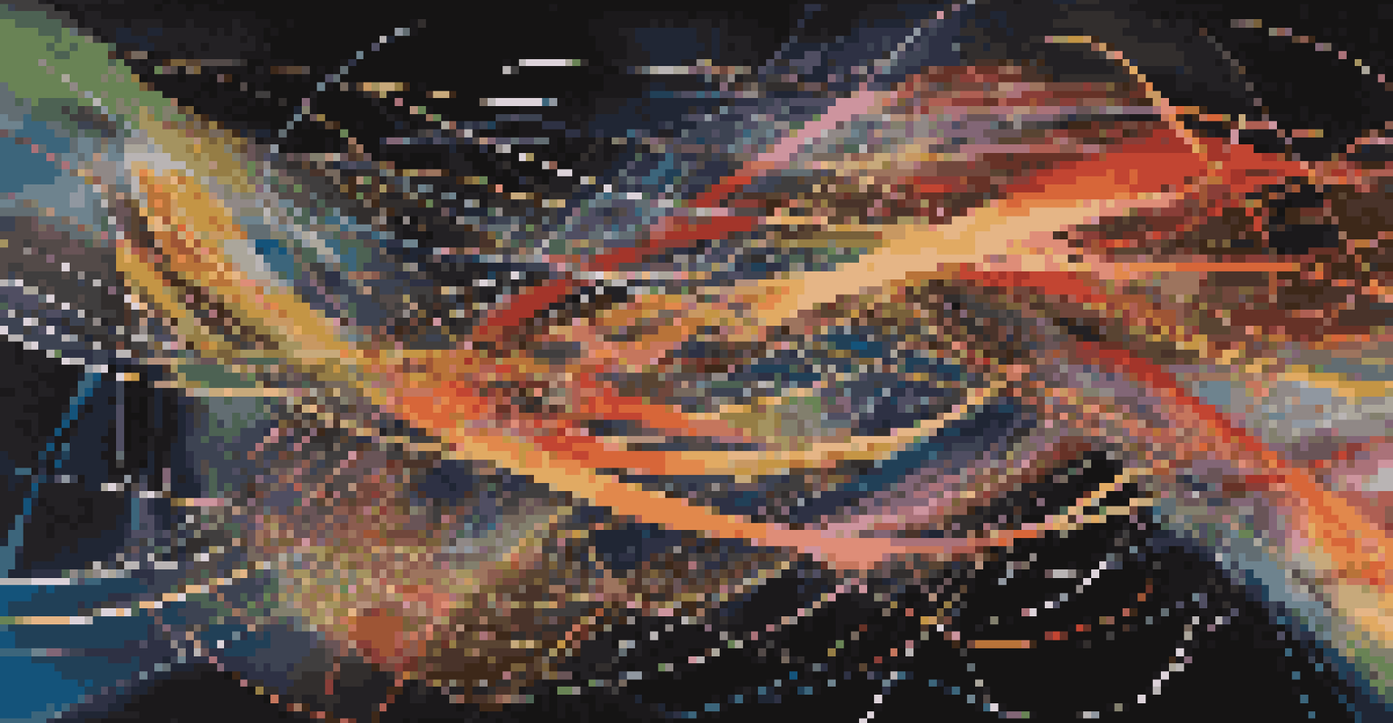 Abstract visualization of data flow with bright lines representing complex relationships in regression analysis.