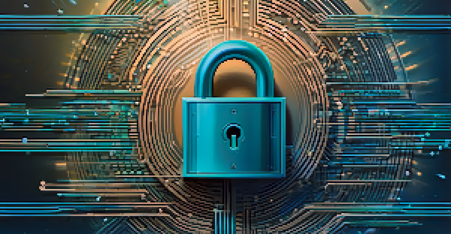An abstract image of a digital lock symbolizing GDPR compliance, with binary code and flowing lines in blue and teal.