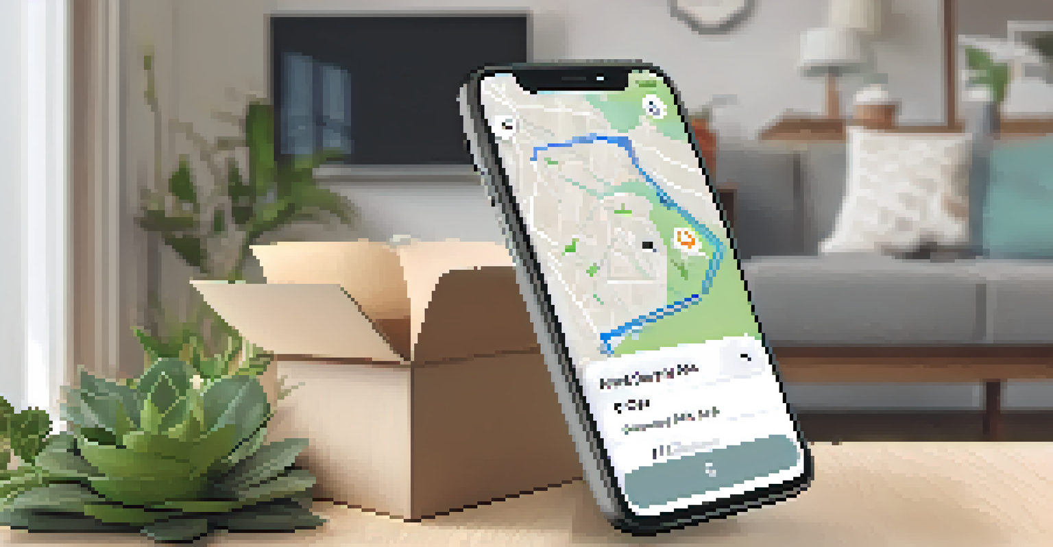 Close-up of a smartphone displaying a real-time tracking app for package delivery.