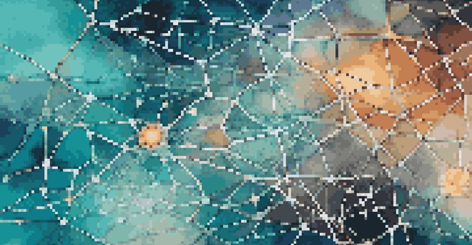 A colorful illustration depicting a close-up view of a neural network with interconnected nodes and layers against a gradient background.