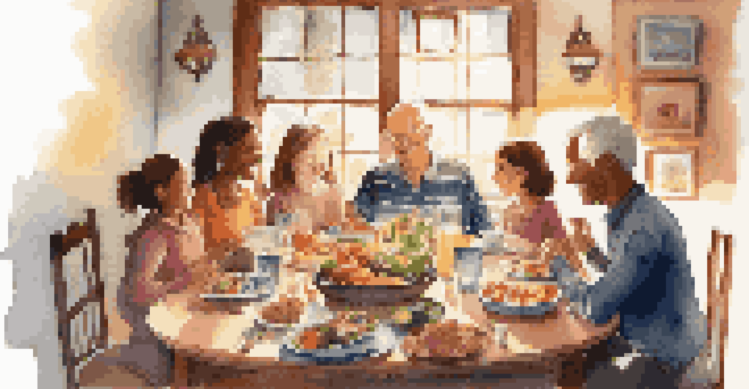 A family enjoying a meal together at a dining table, free from digital devices, in a warm and inviting atmosphere.