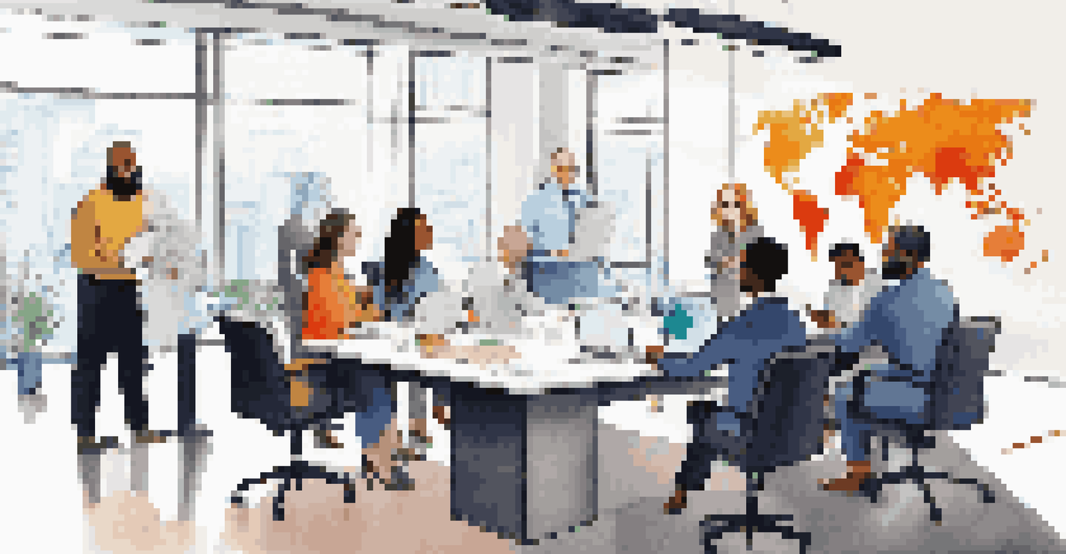 A diverse team of professionals working together in a modern conference room.