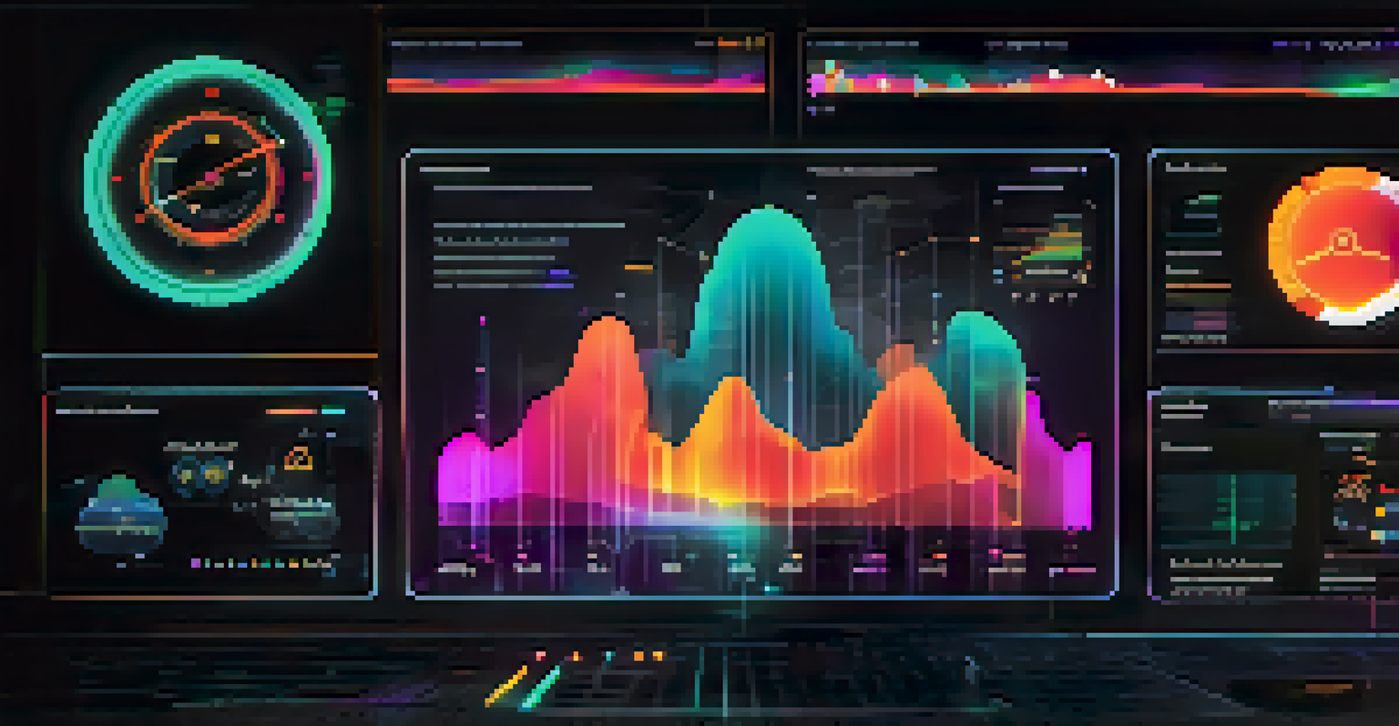 A futuristic dashboard showing cloud security metrics with colorful graphs and alerts.