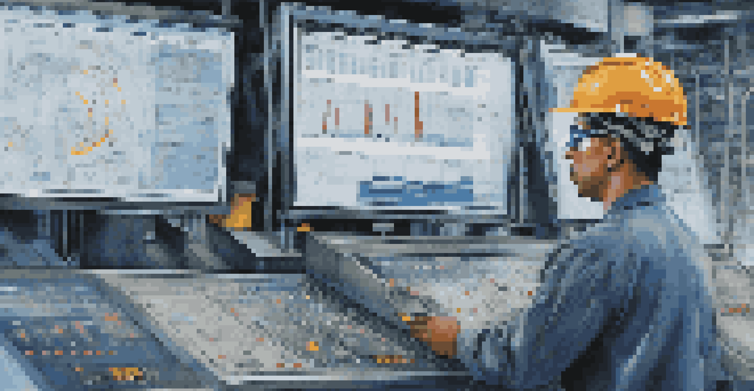 A technician using a digital interface to monitor machinery performance, with graphs and alerts visible on the screen in a bright factory setting.