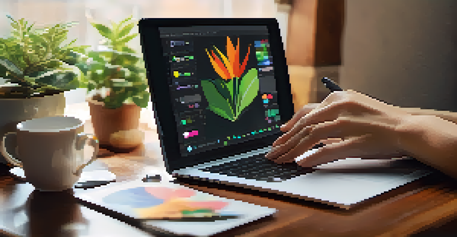 Close-up of hands using a scriptless automation tool on a laptop with a colorful interface.
