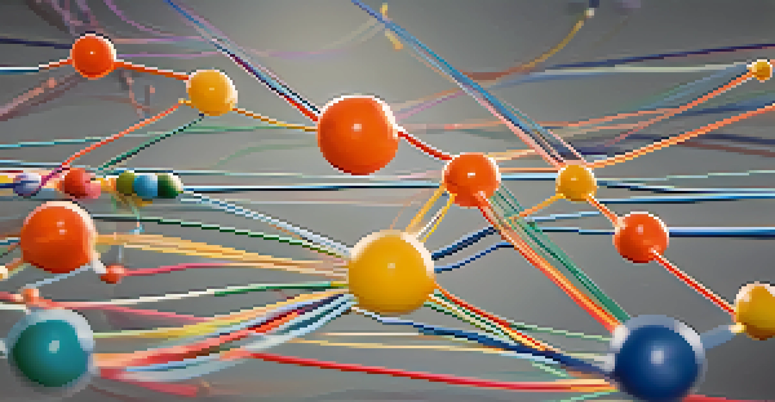 A conceptual illustration of Kubernetes networking, showing pods connected by lines representing data flow in a flat network model.