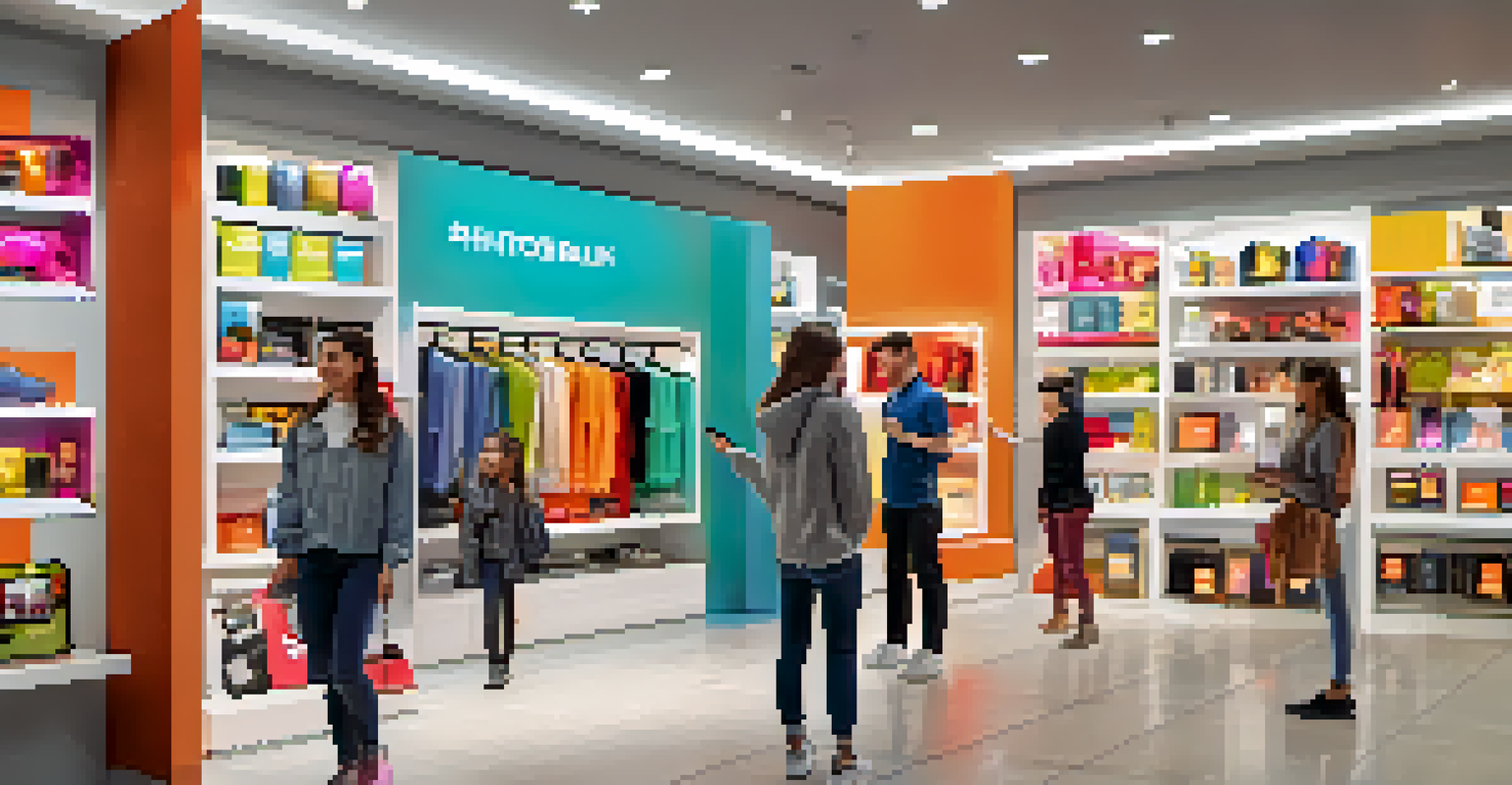 Customers interacting with augmented reality displays in a modern retail store.