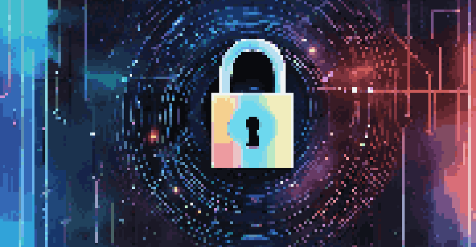 An abstract image depicting data privacy with a glowing digital lock and colorful data streams.