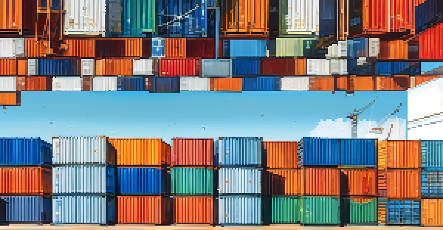Colorful containers stacked at a dock, symbolizing containerization in technology, against a clear sky.