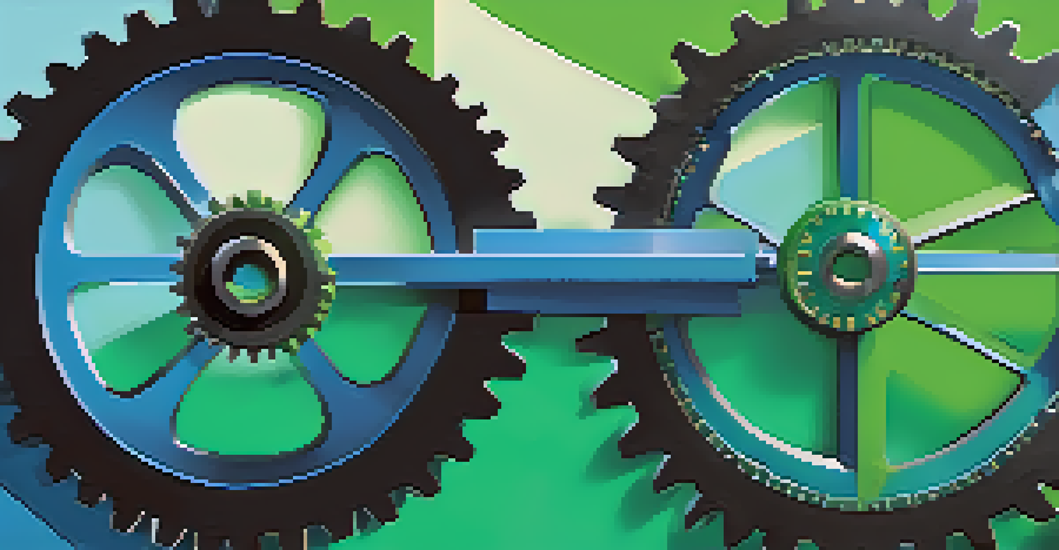Two interlocking gears representing Agile methodology and human-centric design, with labels and symbols in a modern gradient background.