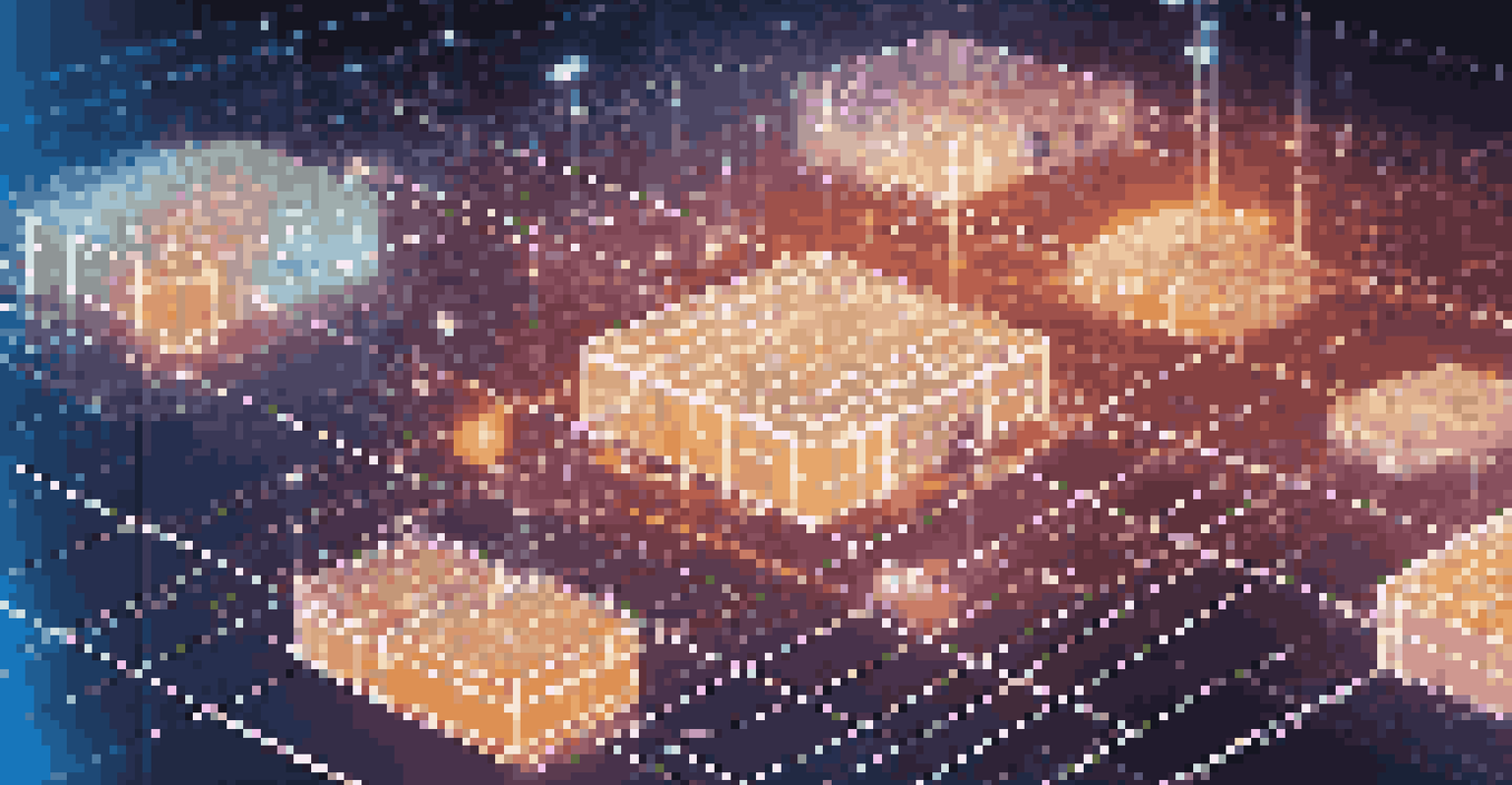 An abstract image depicting blockchain technology with interconnected data blocks and glowing lines, representing security and transparency in supply chains.