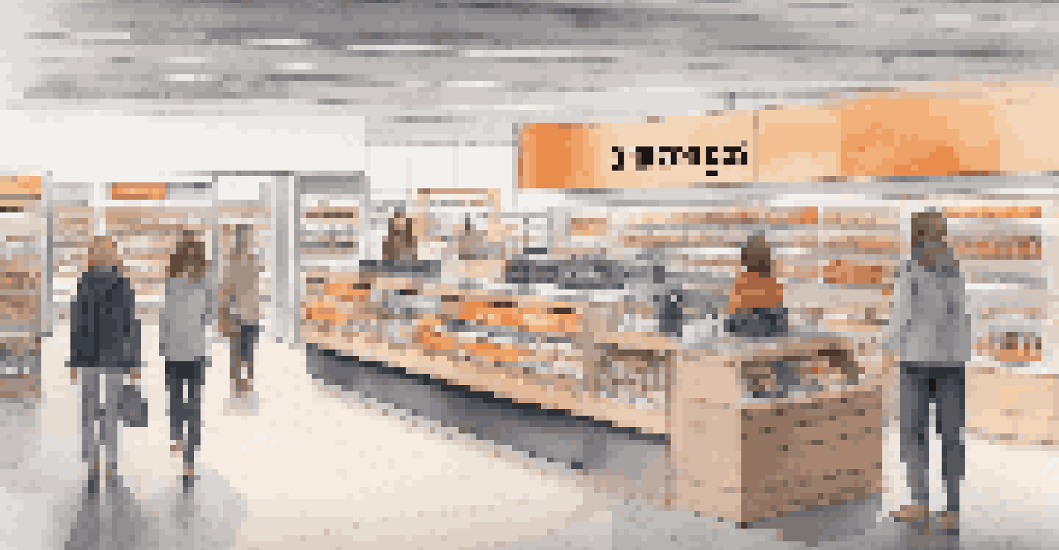 An Amazon Go store where customers shop without checkout lines, with visible sensors and digital displays.