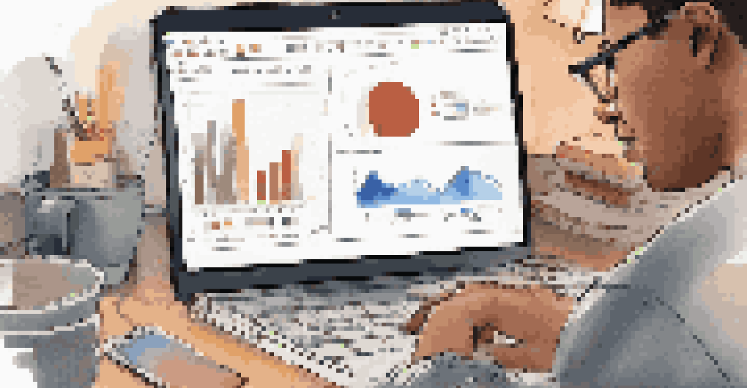 A person analyzing data on a laptop in a cozy home office, surrounded by coffee and notepad.