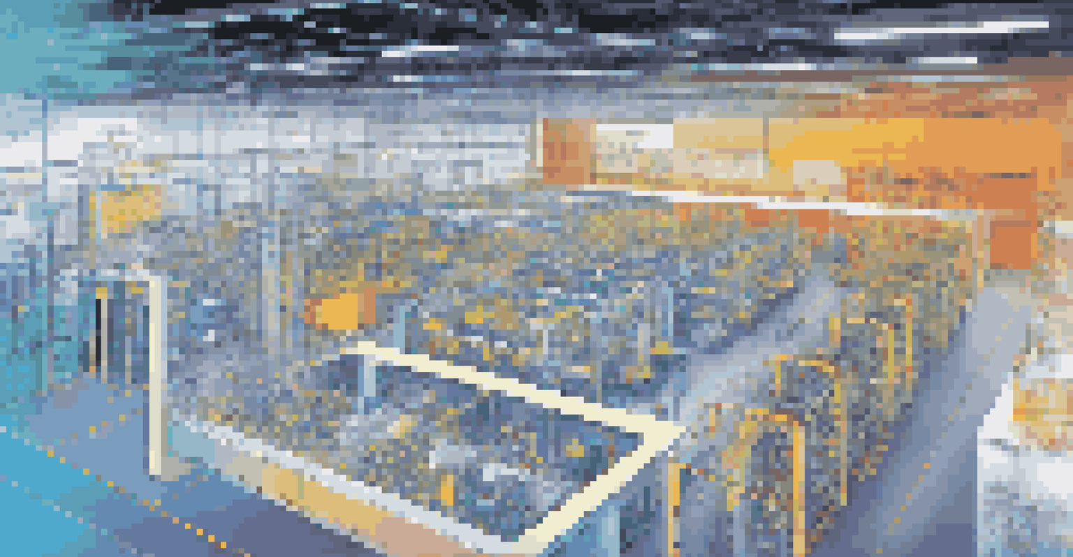 An infographic showing a split-screen of a physical factory and a digital simulation, illustrating the concept of digital twins in supply chain management.