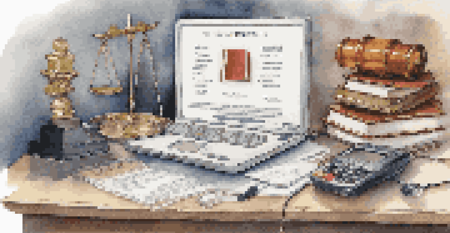 Conceptual image showing the balance between digital forensics and privacy laws with devices and legal symbols.