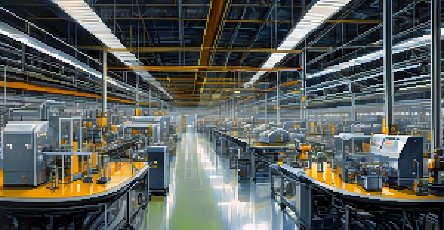 A close-up of a modern manufacturing facility with automated machines and robots working efficiently.