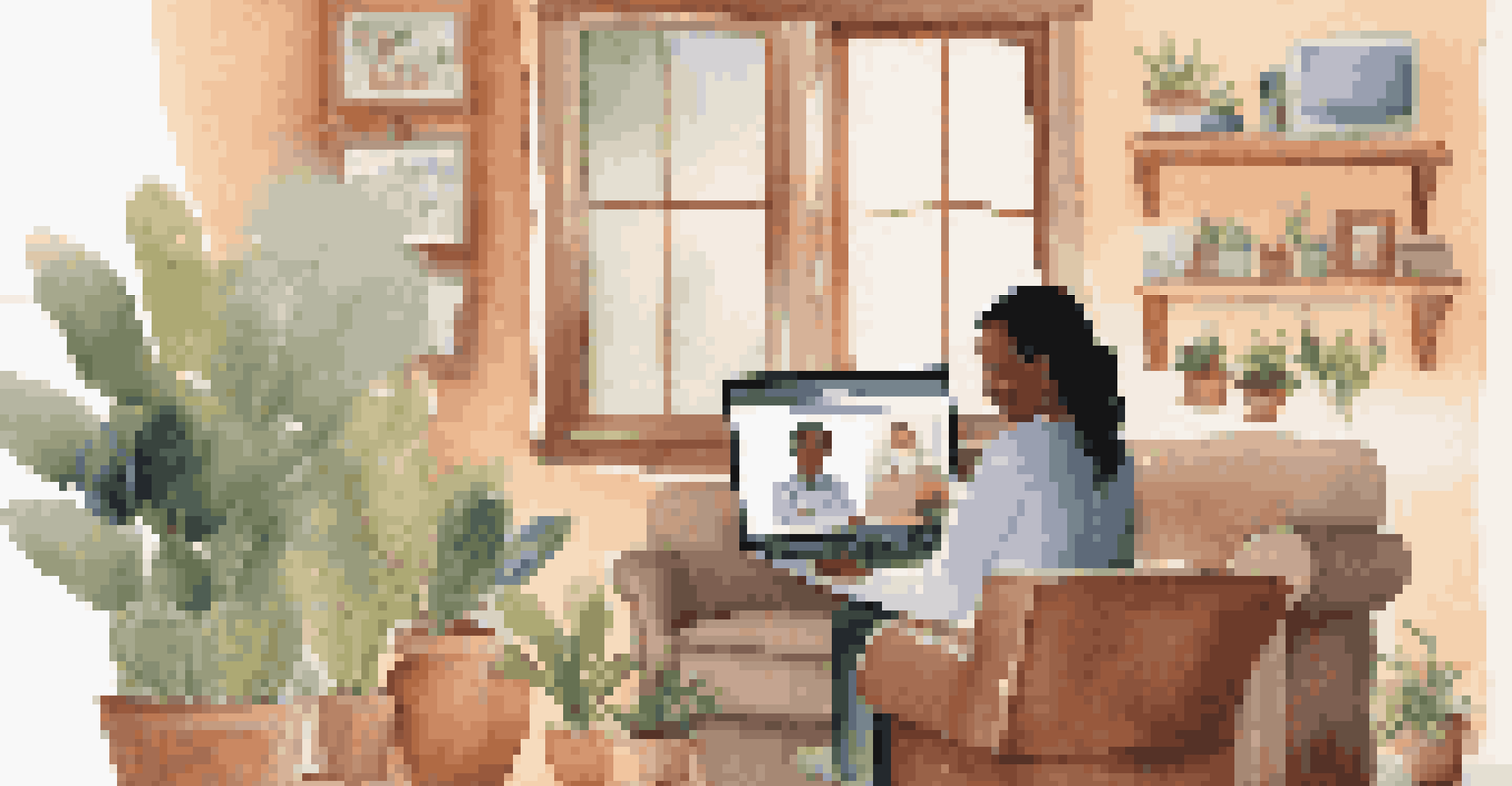 A rural resident participating in a telehealth consultation via video call from their home.