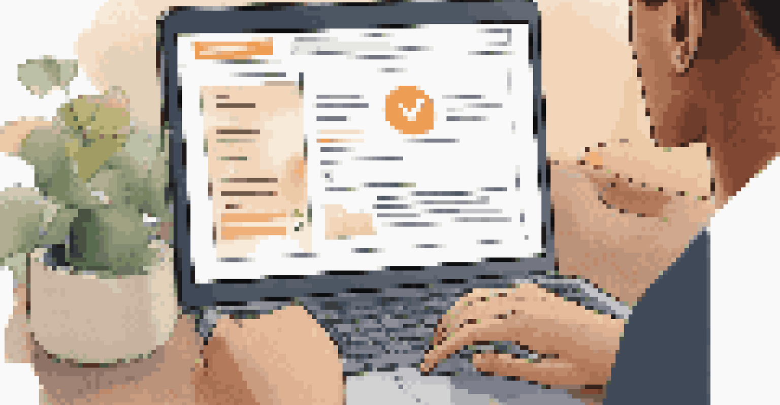 A person completing an online survey on a laptop, with a coffee cup nearby, and the survey interface displayed on the screen.