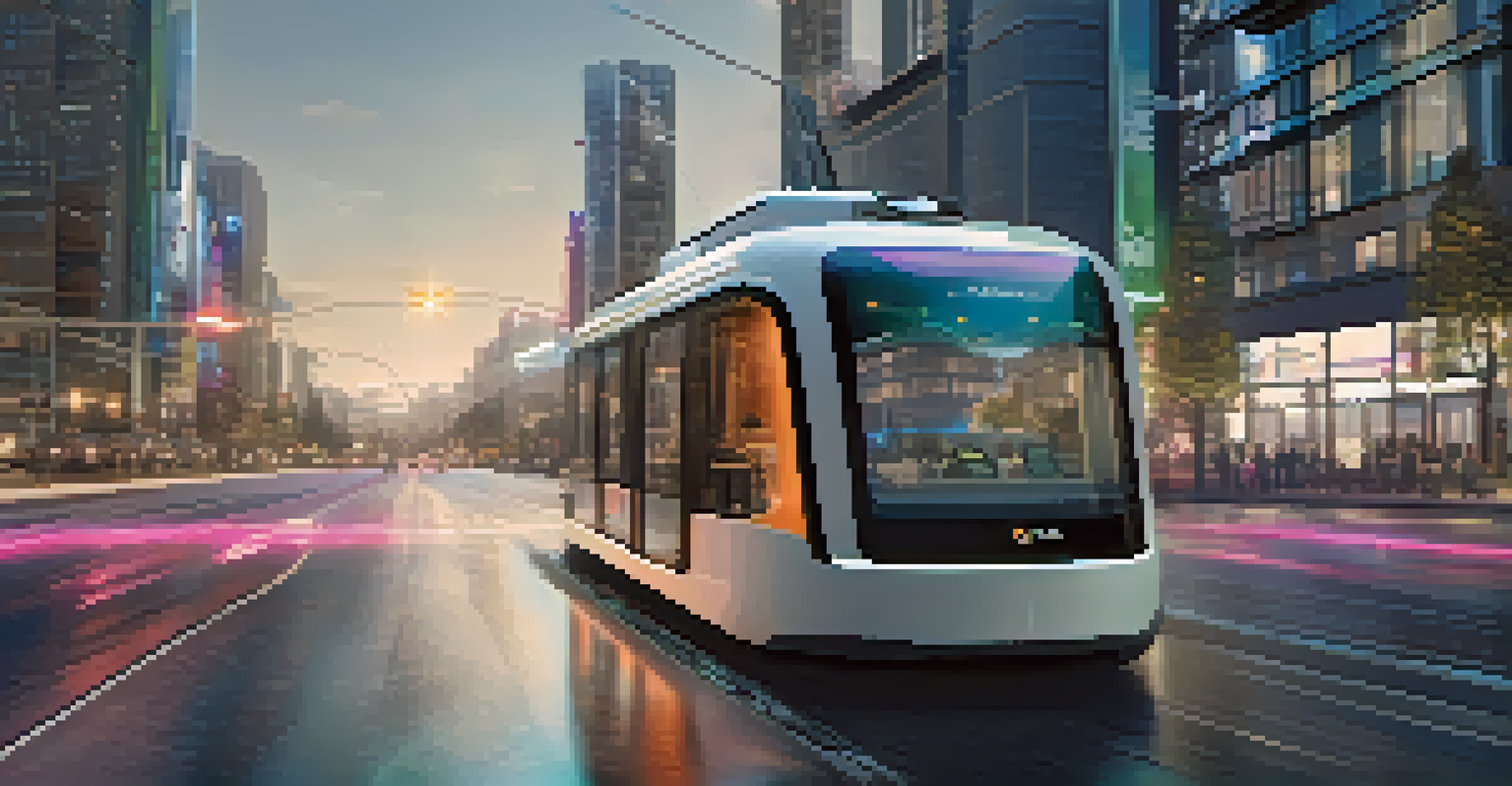 An autonomous vehicle navigating a smart city with IoT devices and real-time data displays.