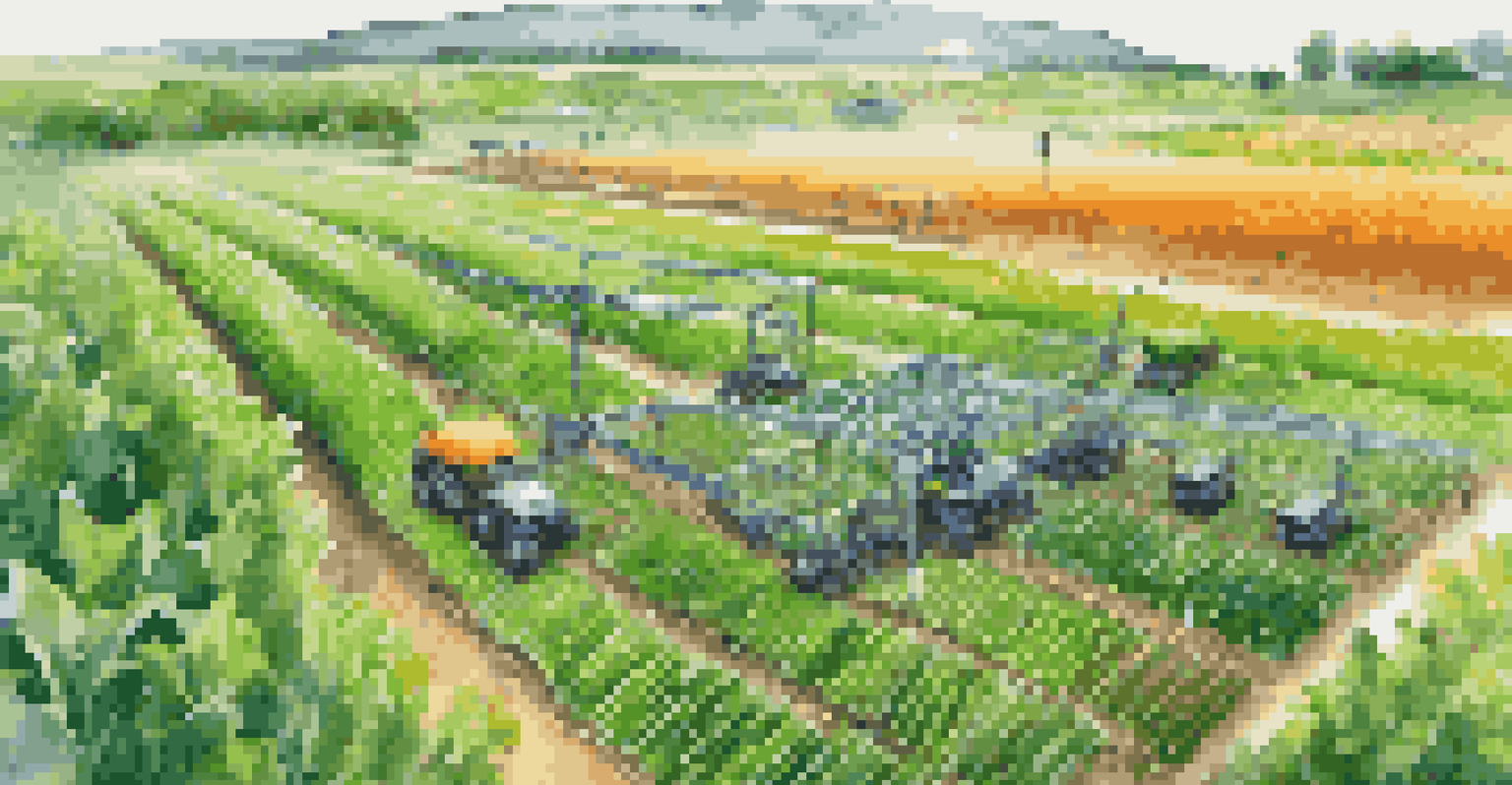 Close-up of high-tech agricultural sensors in a green field, highlighting how 5G technology is used in modern farming.