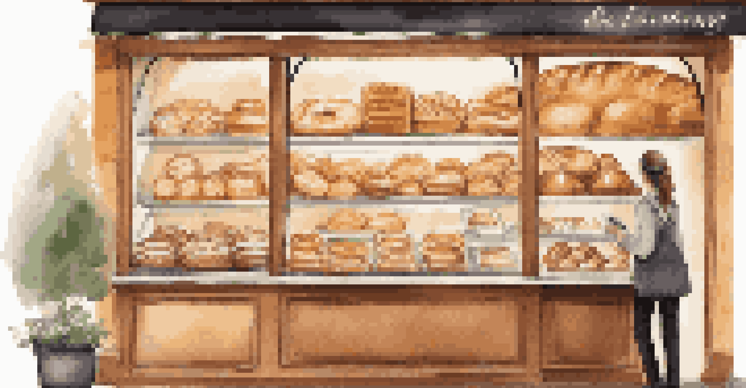A cozy bakery with a chalkboard displaying sales data and best-selling pastries, with a staff member taking notes.