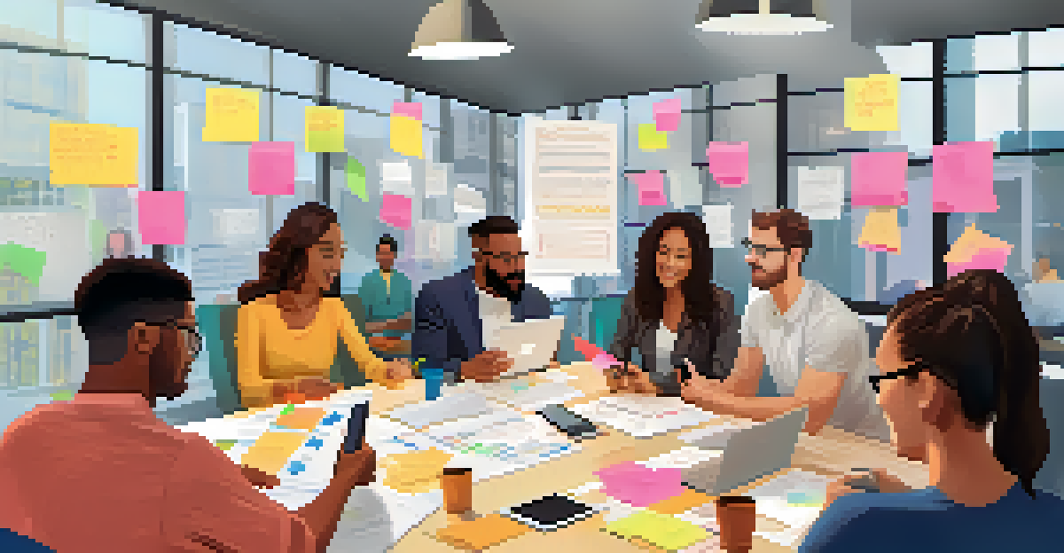 A diverse group of individuals conducting user testing for a mobile application in a modern office.