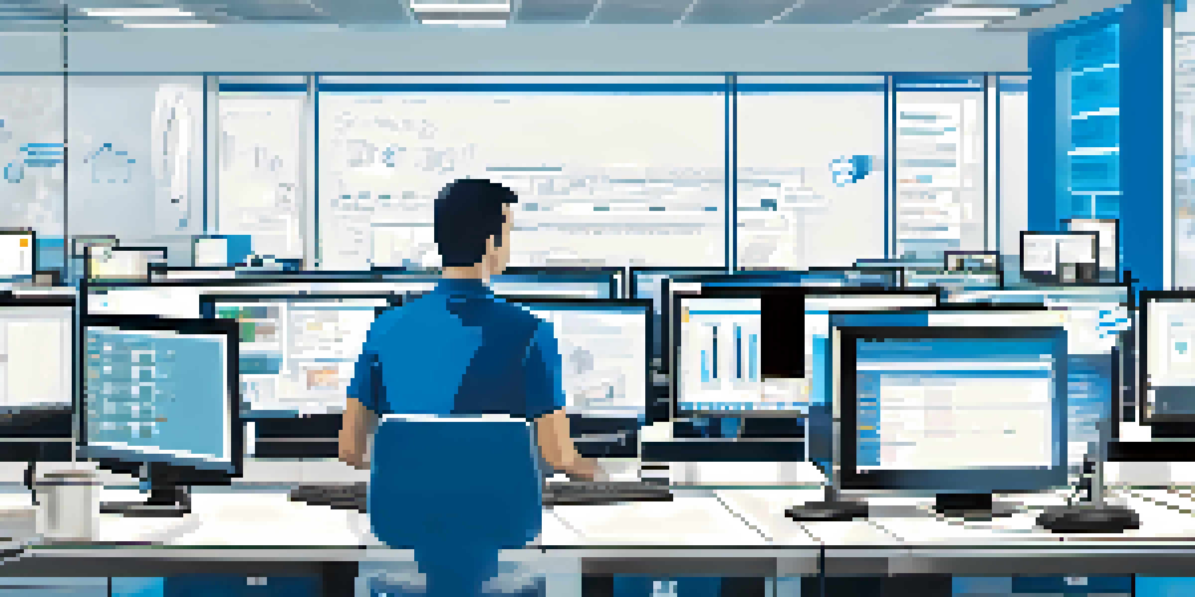 A technician helping a user at an IT service desk in a bright, modern office setting.