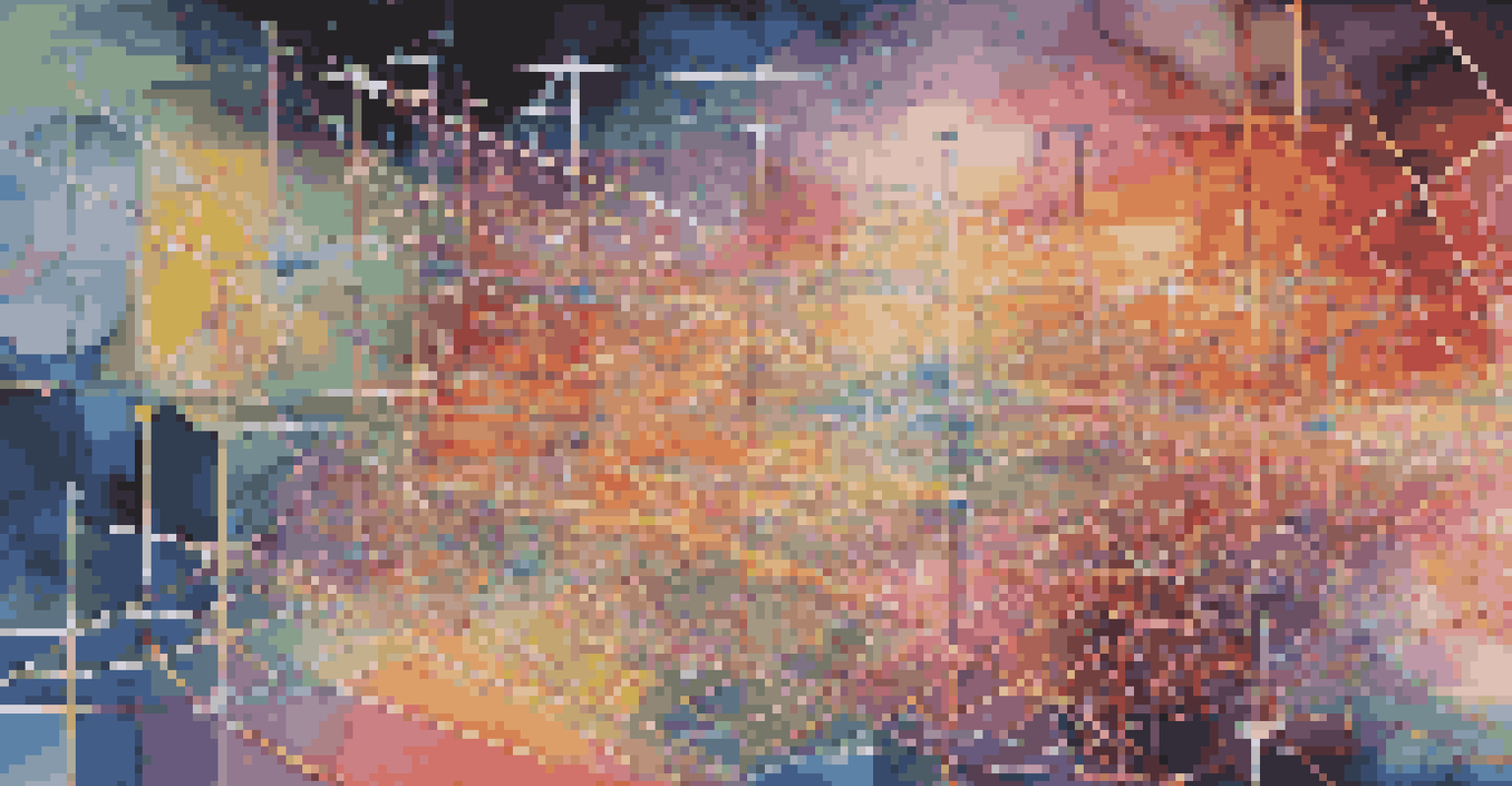 An abstract digital landscape with interconnected nodes and pathways illuminated by neon colors, symbolizing user data and quantum encryption.