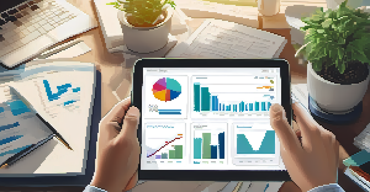 A business owner examining data analytics on a tablet in a cozy home office.