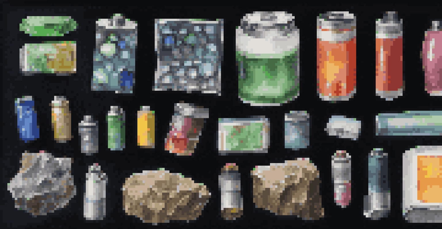 Raw materials used in wearable technology, including batteries and plastics, arranged on a dark background.