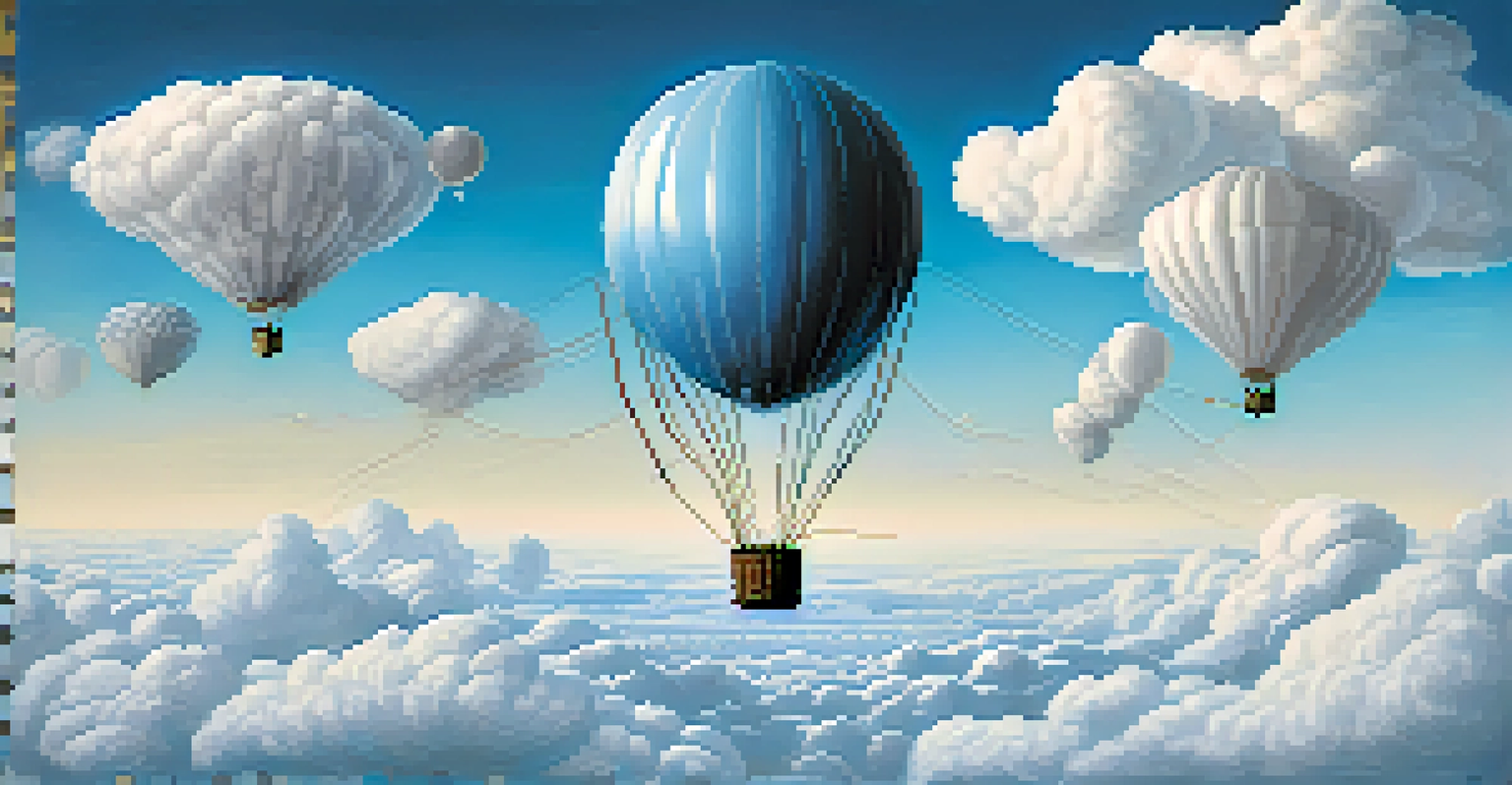 A balloon expanding and contracting against a blue gradient background, surrounded by icons of servers and clouds.