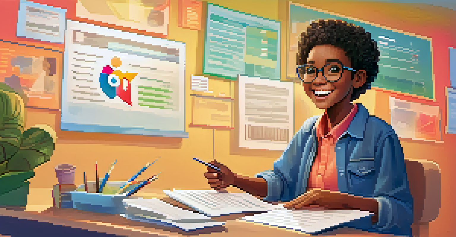 A happy student receiving immediate feedback on a quiz in a gamified classroom, with a colorful and engaging background.