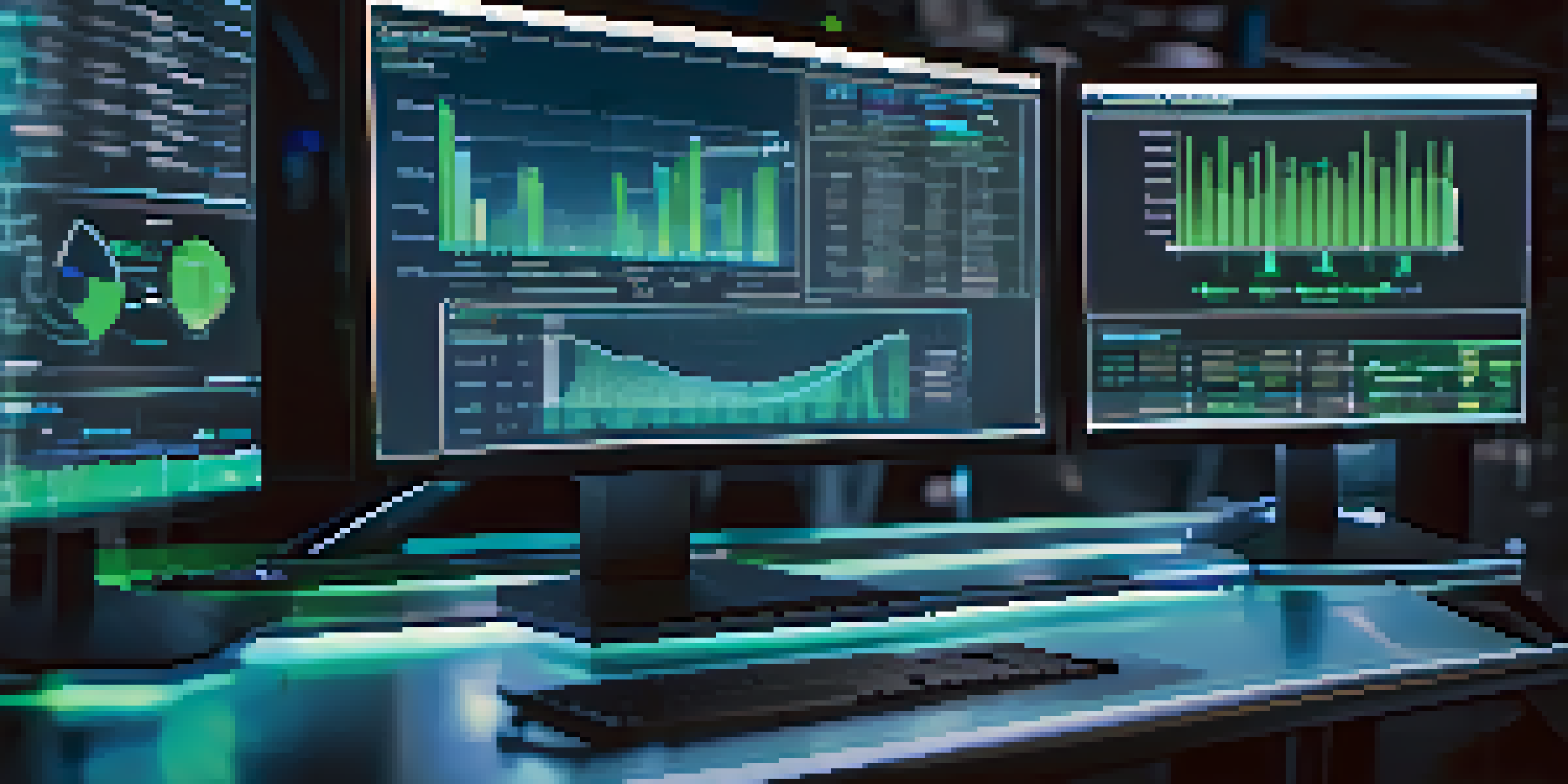 A digital twin interface on a computer screen showcasing graphs and data analytics with a factory in the background.