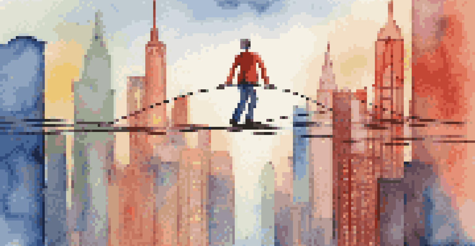 An abstract image of a tightrope walker on a thin line above a colorful safety net, symbolizing regulatory compliance.